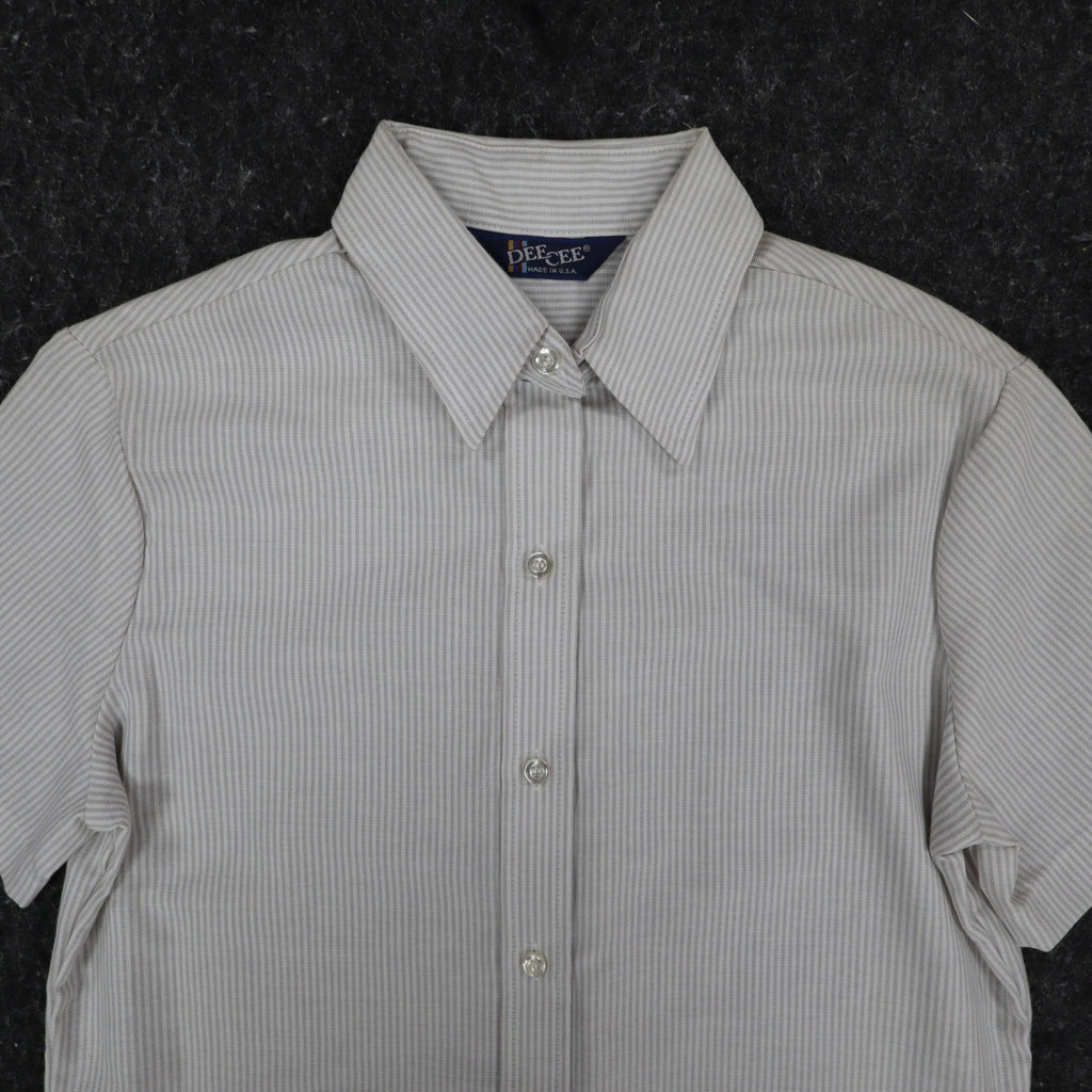 Dee Cee Short Sleeve Button Up Womens 14 Vintage Gray Striped Made in USA Shirt - take2supply