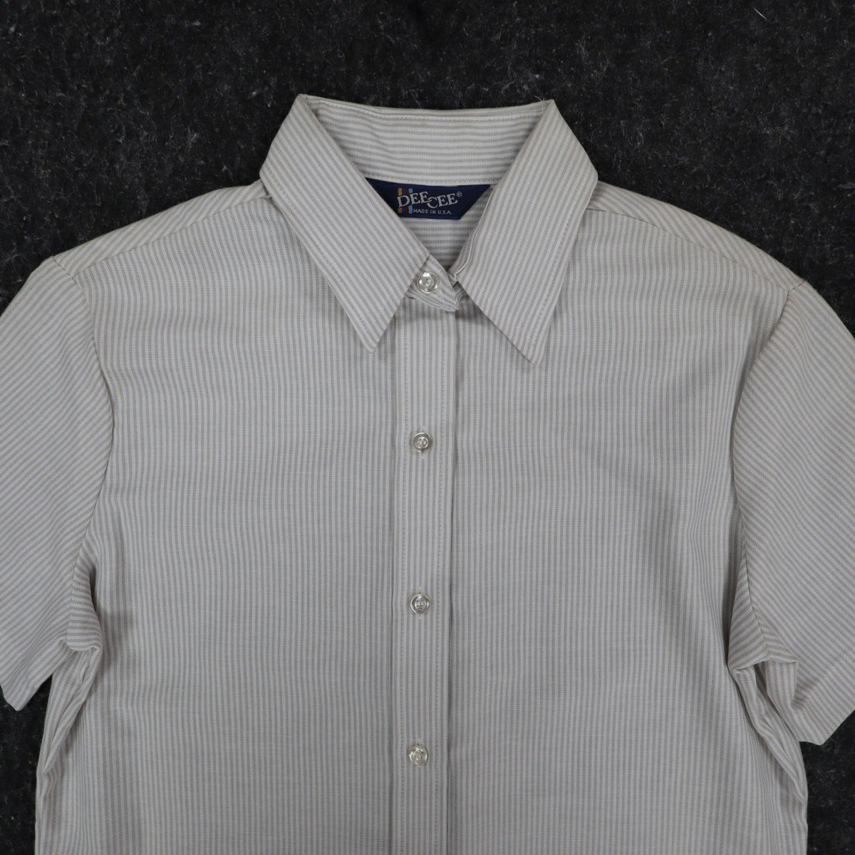 Dee Cee Short Sleeve Button Up Womens 14 Vintage Gray Striped Made in USA Shirt - take2supply