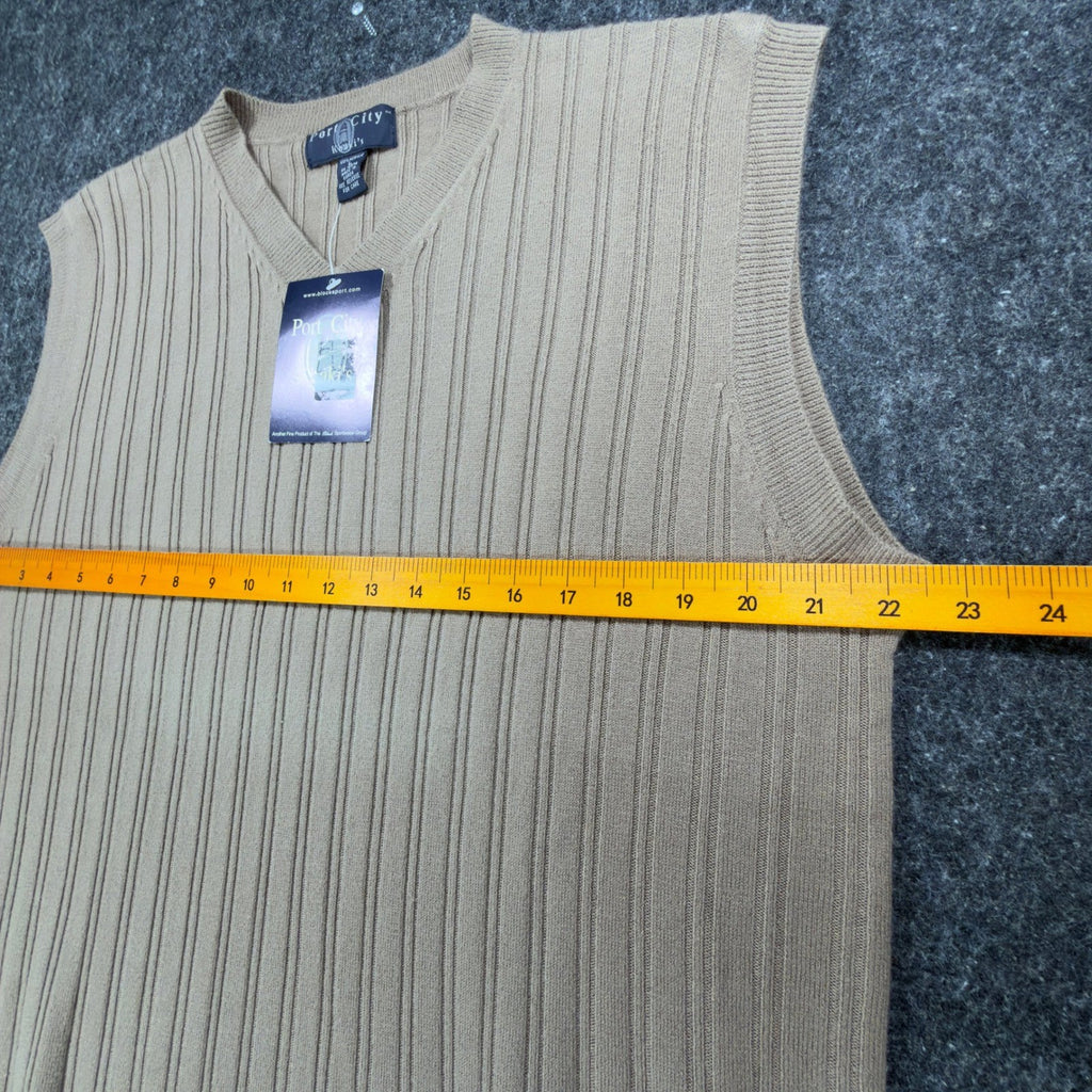 Port City Khaki's V-Neck Sweater Vest Mens L Tan Acrylic NWT Deadstock - take2supply