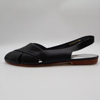 Nicole Bridget Sandals Women 9 Black Leather Slingback Flat Peep Toe Vintage y2k - take2supply