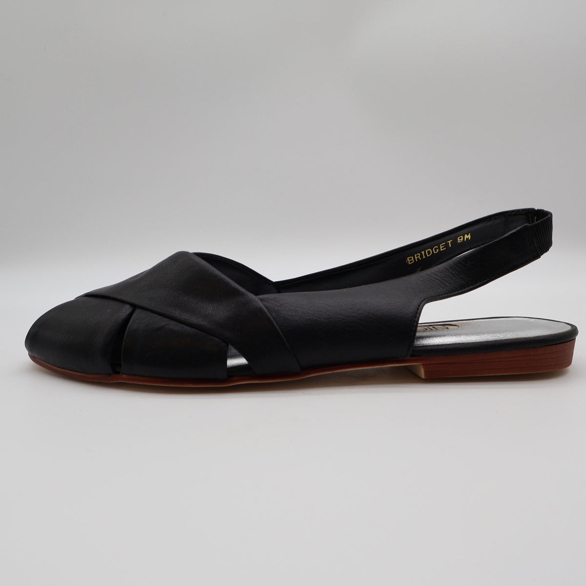 Nicole Bridget Sandals Women 9 Black Leather Slingback Flat Peep Toe Vintage y2k - take2supply
