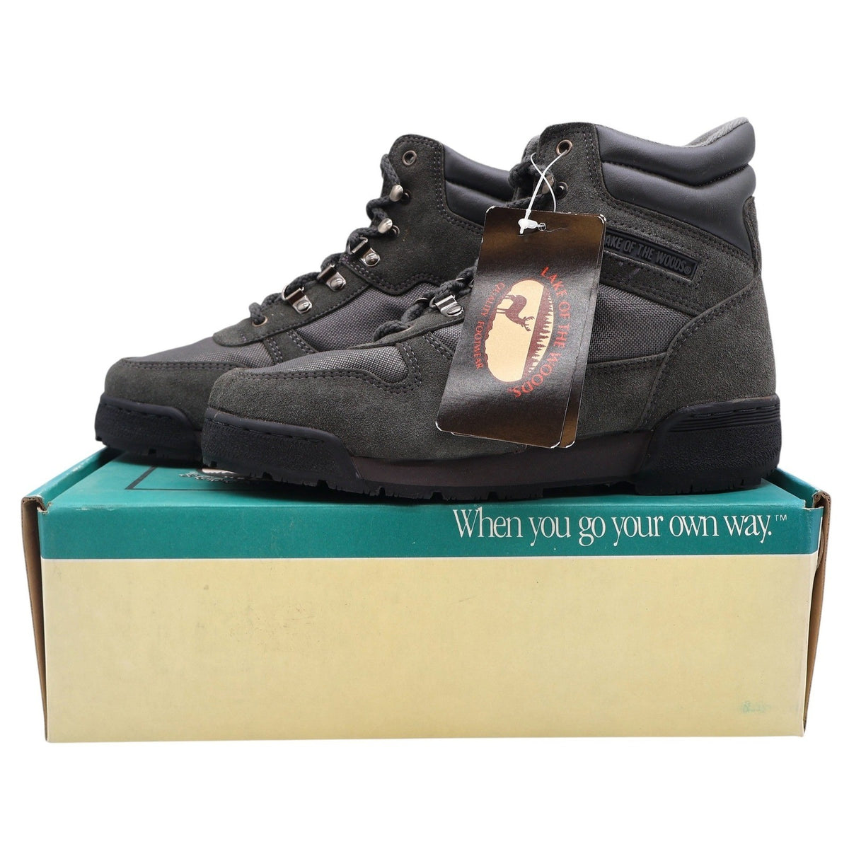 Lake Of The Woods 7000 Hiking Boots Mens 7M Vintage Deadstock Gray Leather Korea - take2supply