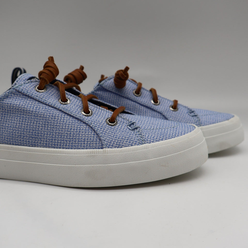 Sperry Crest Vibe Sneaker Womens 7.5 Blue Gingham Canvas Leather Lace STS85817 - take2supply