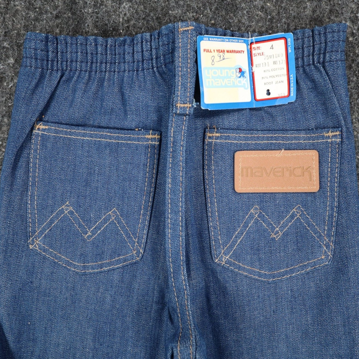 Young Maverick Boot Jean Kids 4 Vintage 70s Blue Denim Deadstock USA 75M16WD - take2supply