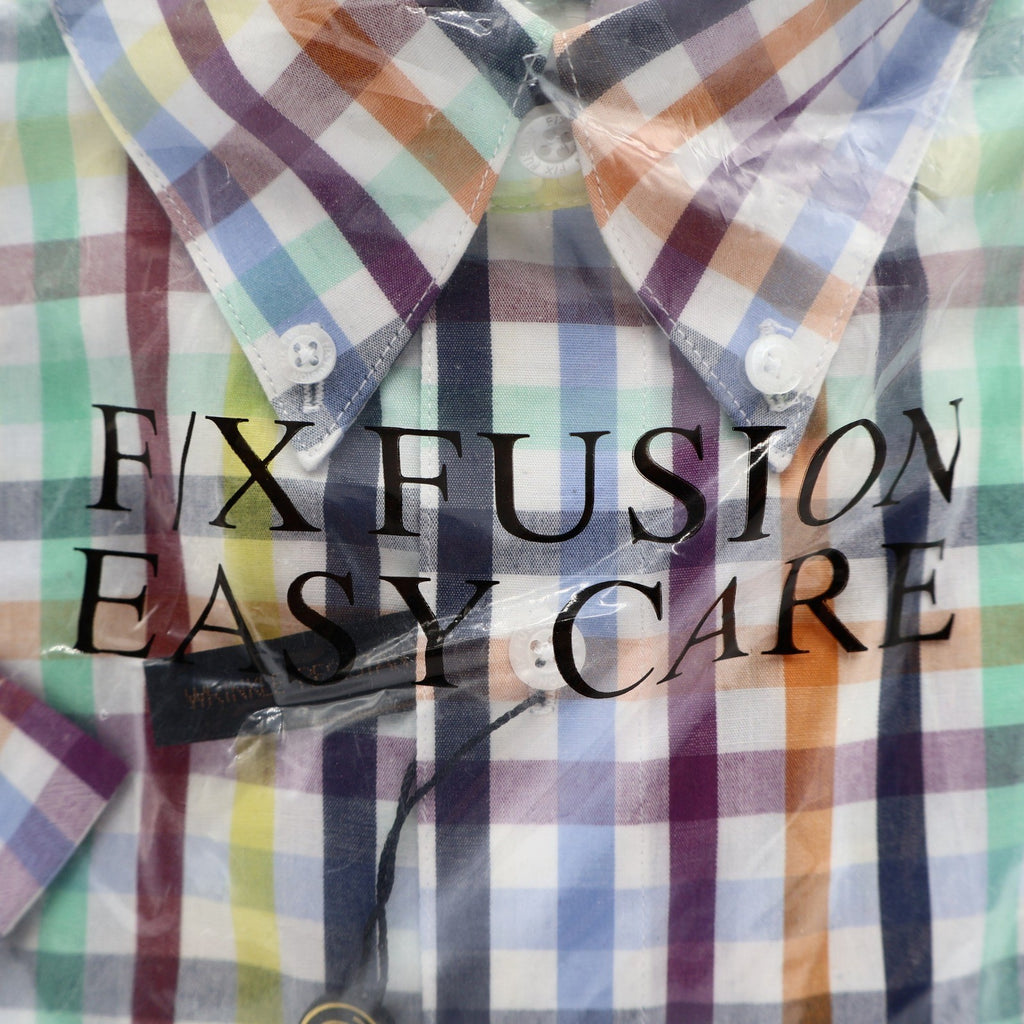 F/X Fusion Shirt Mens Large L Multicolor Check Button Down Easy Care D552 New - take2supply