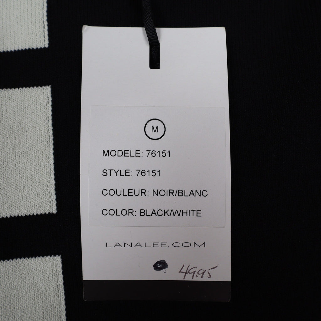 Lana Lee Sweater Womens M/L Black White Striped Colorblock Back Zip Knit Top - take2supply