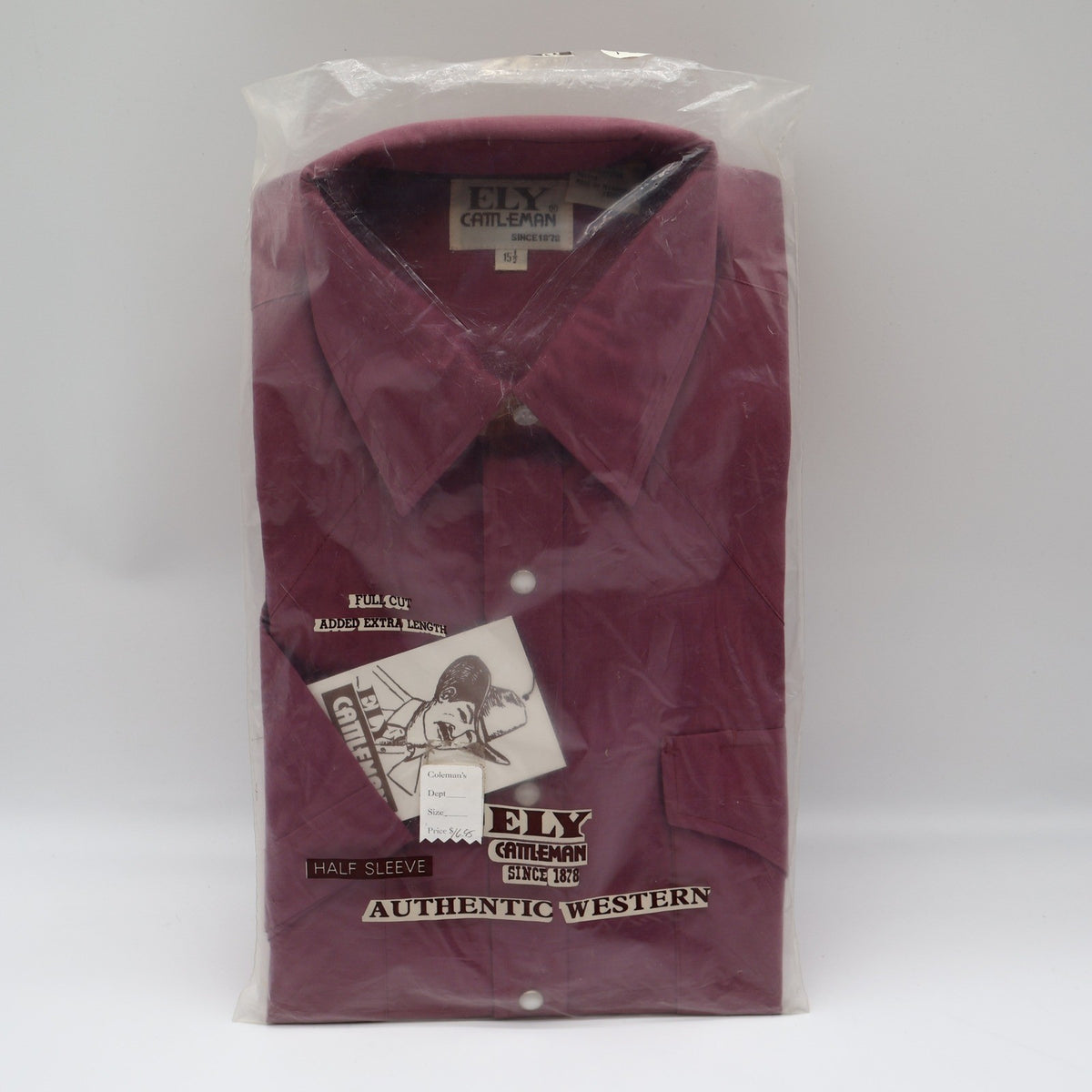 Ely Cattleman Western Shirt Mens 15.5 Burgundy Short Sleeve Pearl Snap NIP - take2supply