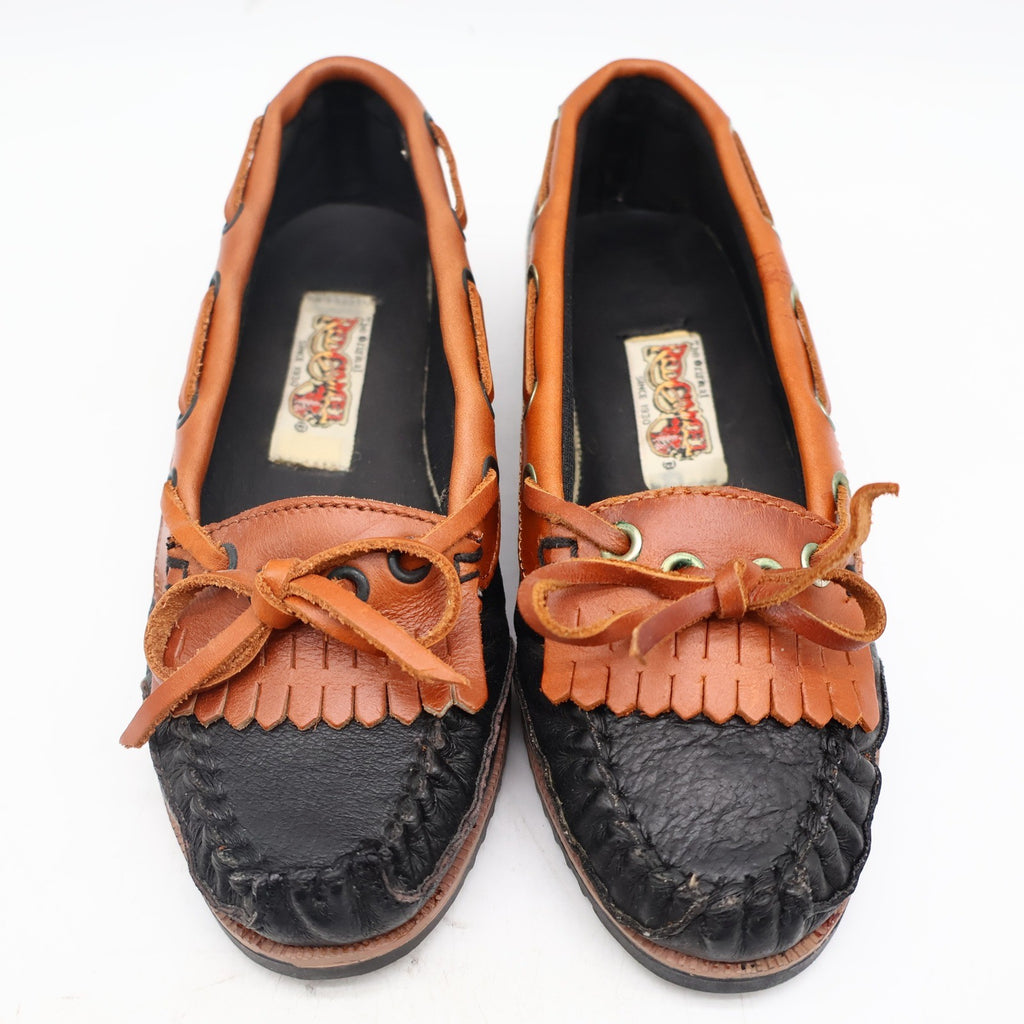 Red Camel Kamper Moccasin Loafers Kids 12.5 Vintage Black Tan Leather Kiltie - take2supply