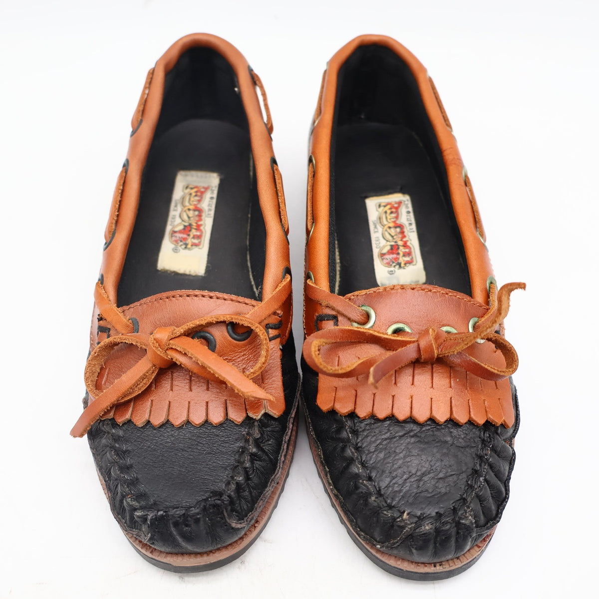 Red Camel Kamper Moccasin Loafers Kids 12.5 Vintage Black Tan Leather Kiltie - take2supply