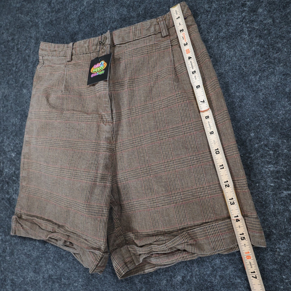 Brandy Melville Plaid Shorts Womens One Size Brown Cotton High Waist Cuffed - take2supply
