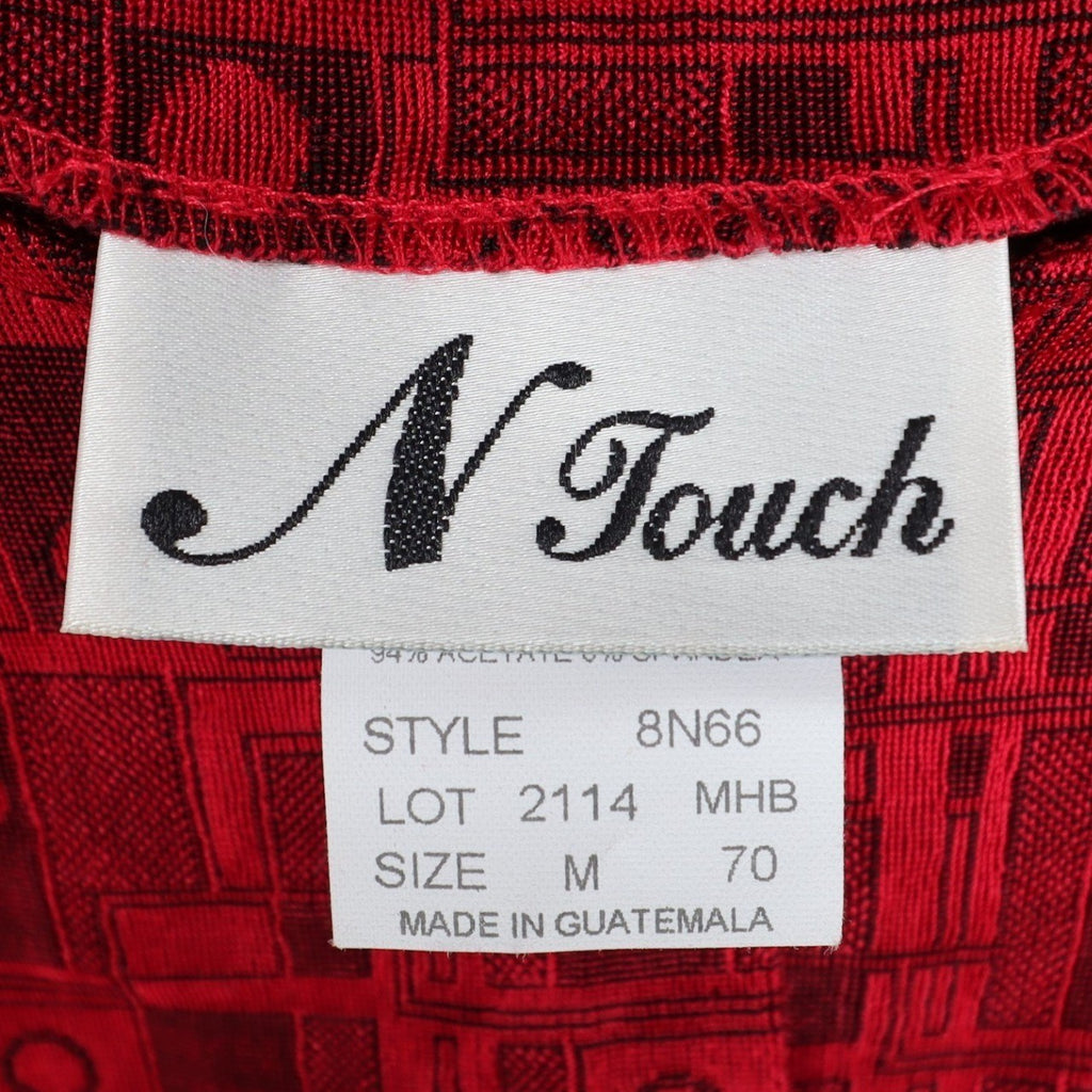 N Touch Blouse Womens Medium Vintage Red Black Geometric Button Front 3/4 Sleeve - take2supply