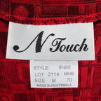 N Touch Blouse Womens Medium Vintage Red Black Geometric Button Front 3/4 Sleeve - take2supply