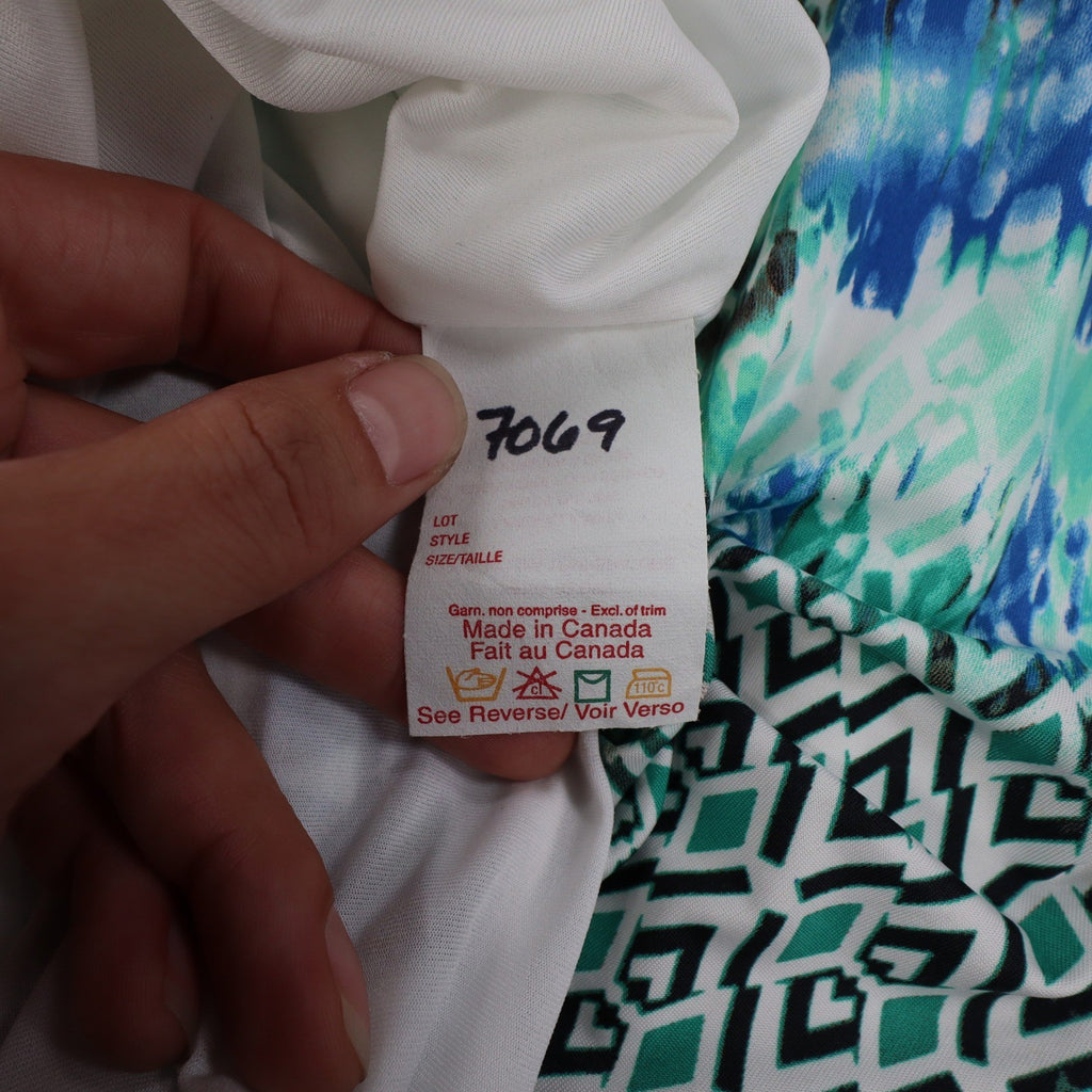 Dusak Designs Halter Dress Medium Teal Blue Abstract Print Keyhole Sheath Canada - take2supply