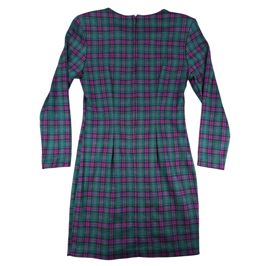 My Michelle Plaid Dress Womens 13/14 Vintage 90s Purple Green Long Sleeve Mini - take2supply