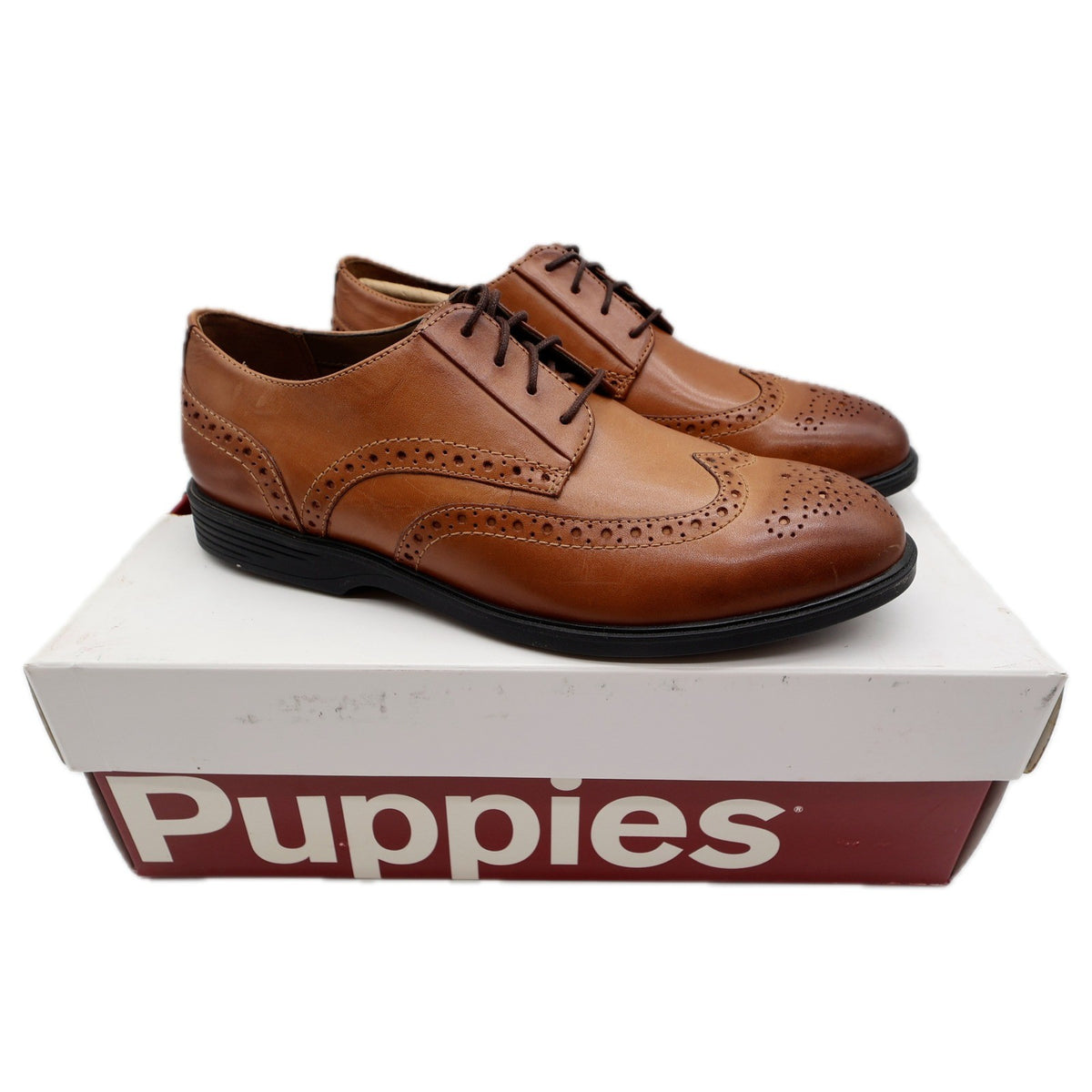 Hush Puppies Shepsky WT Oxford Mens 9.5 Dark Tan Leather Wingtip - take2supply