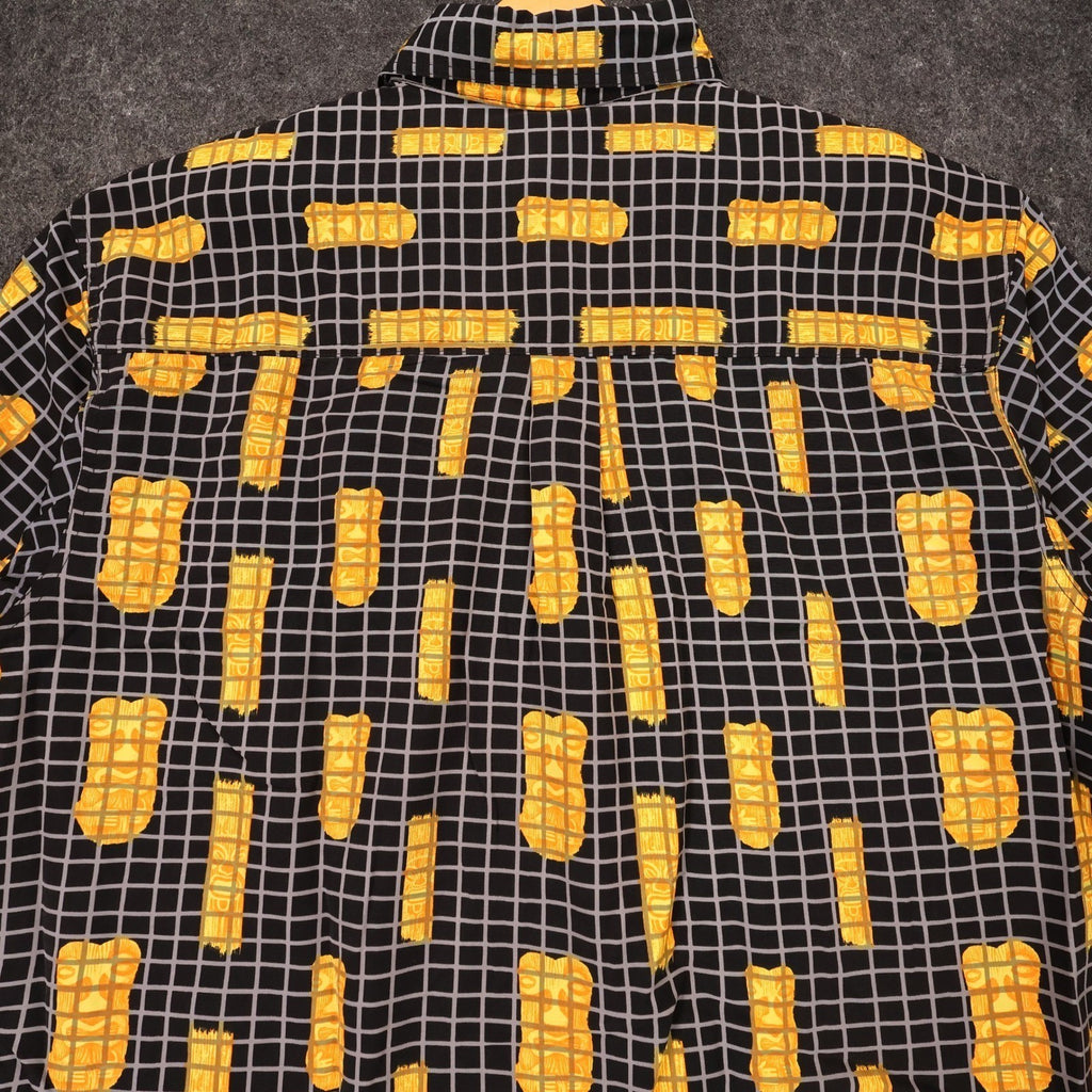 K.A.D. Button Up Shirt Mens XL Black New Tiki Abstract Grid Vintage - take2supply