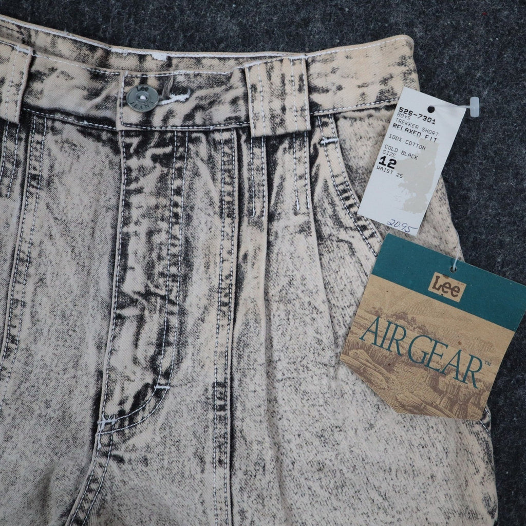 Lee Trekker Shorts Boys 12 Vintage 90s Black Acid Wash Relaxed Fit Cotton NWT - take2supply