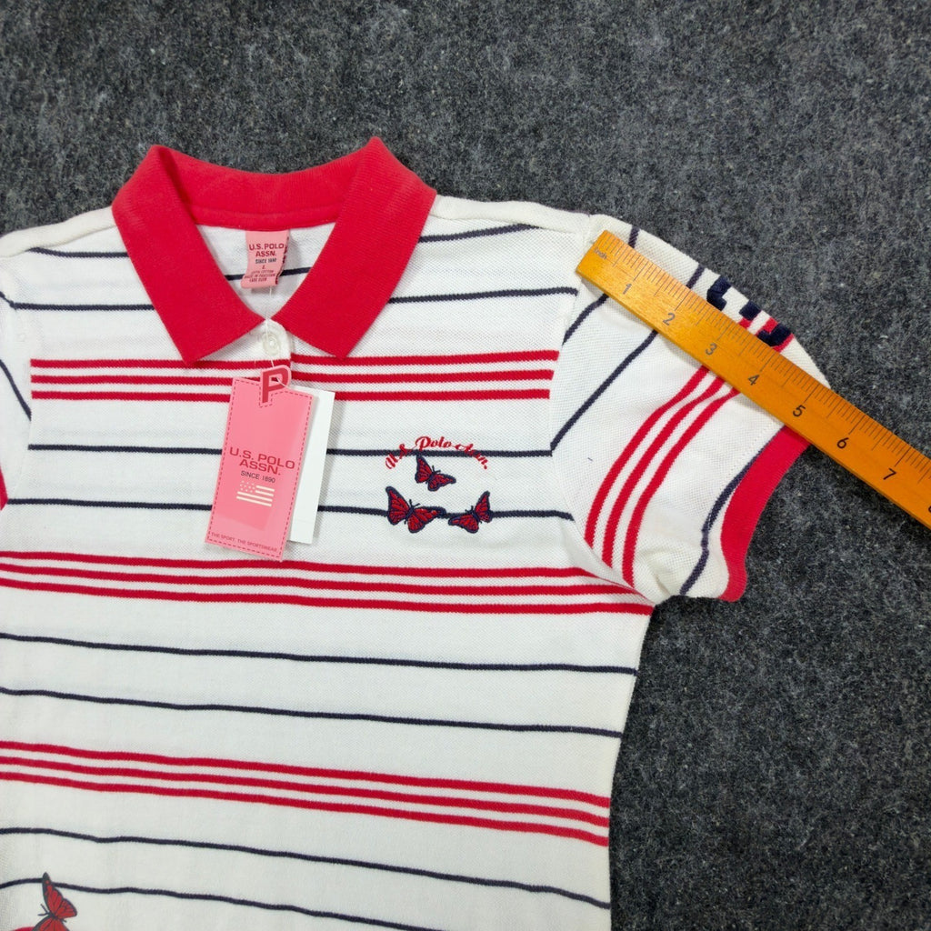 U.S. Polo Assn. Y2K Butterfly Stripe Polo Shirt Girls L White NWT C410 - take2supply