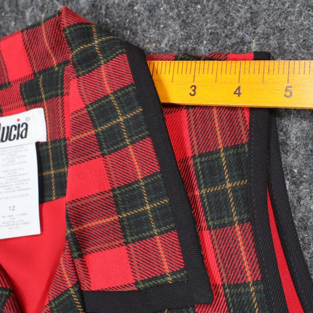 Lucia Plaid Vest Womens Size 12 Vintage 90s Red Tartan Button Front Made in USA - take2supply