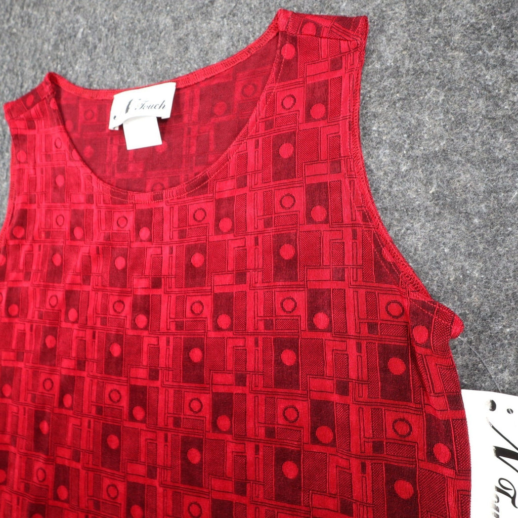 N Touch Tank Top Womens Size M Red Black Geometric Sleeveless Textured Knit NWT - take2supply