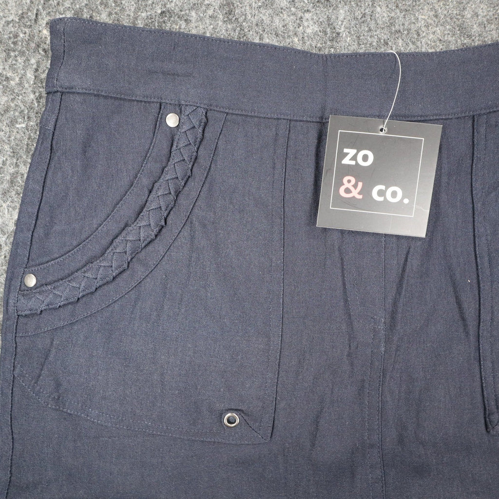 Zo & Co. Skirt Women 6 Navy Blue Braided Trim Utility Pocket Rayon Blend C1-905 - take2supply