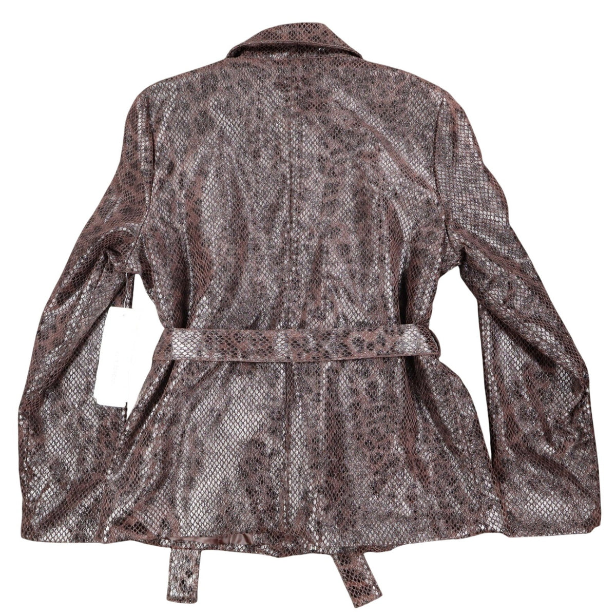 Erin London Snakeskin Print Belted Jacket Womens Size M Brown Faux Leather Zip - take2supply