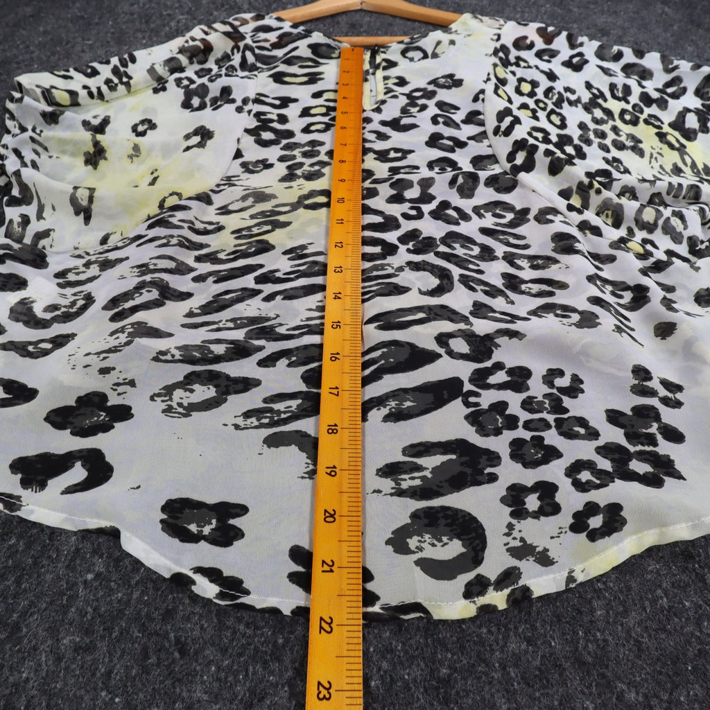 mymichelle Leopard Print Top Womens Large White Black Sheer Chiffon High-Low NWT - take2supply