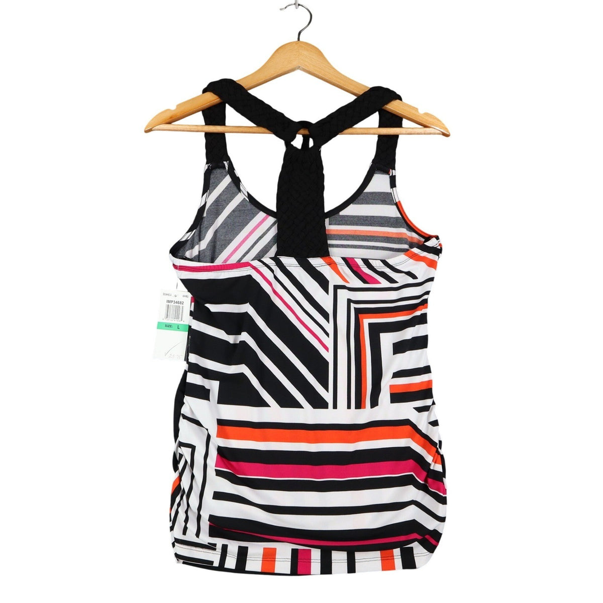 mymichelle Tank Top Womens Large Geometric Stripe Racerback Black Orange NWT - take2supply
