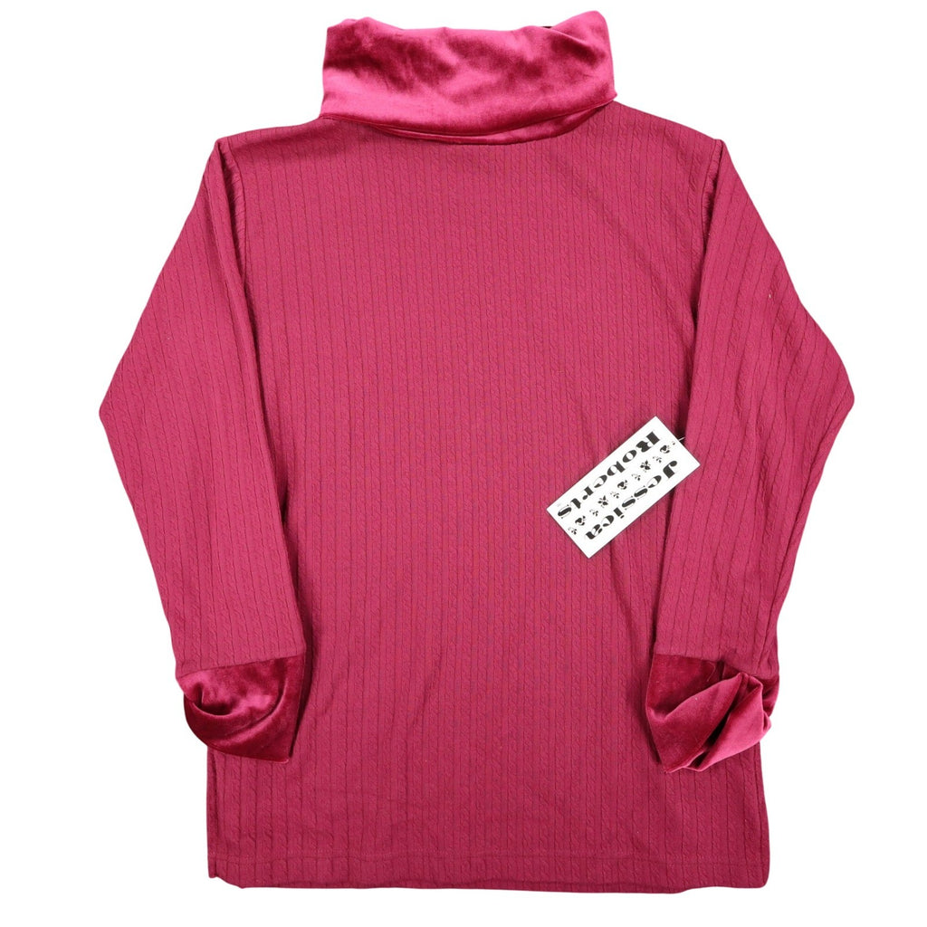 Jessica Roberts Turtleneck Top Womens Size S Vintage 90s Burgundy Cable Velvet - take2supply