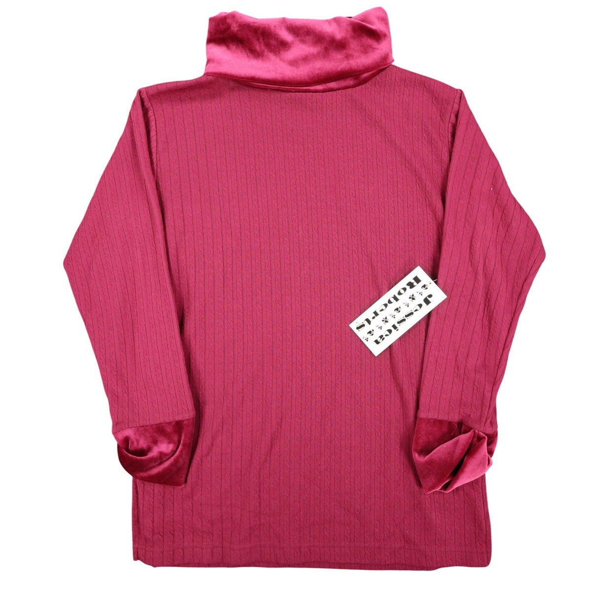 Jessica Roberts Turtleneck Top Womens Size S Vintage 90s Burgundy Cable Velvet - take2supply