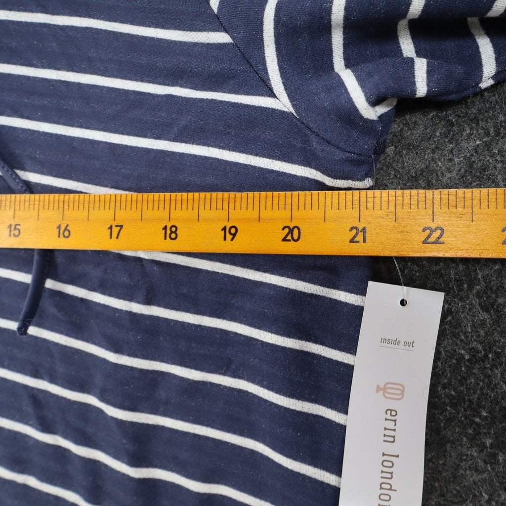 Erin London Womens L Navy White Striped Zip Hoodie Bell Sleeve Pockets NWT - take2supply