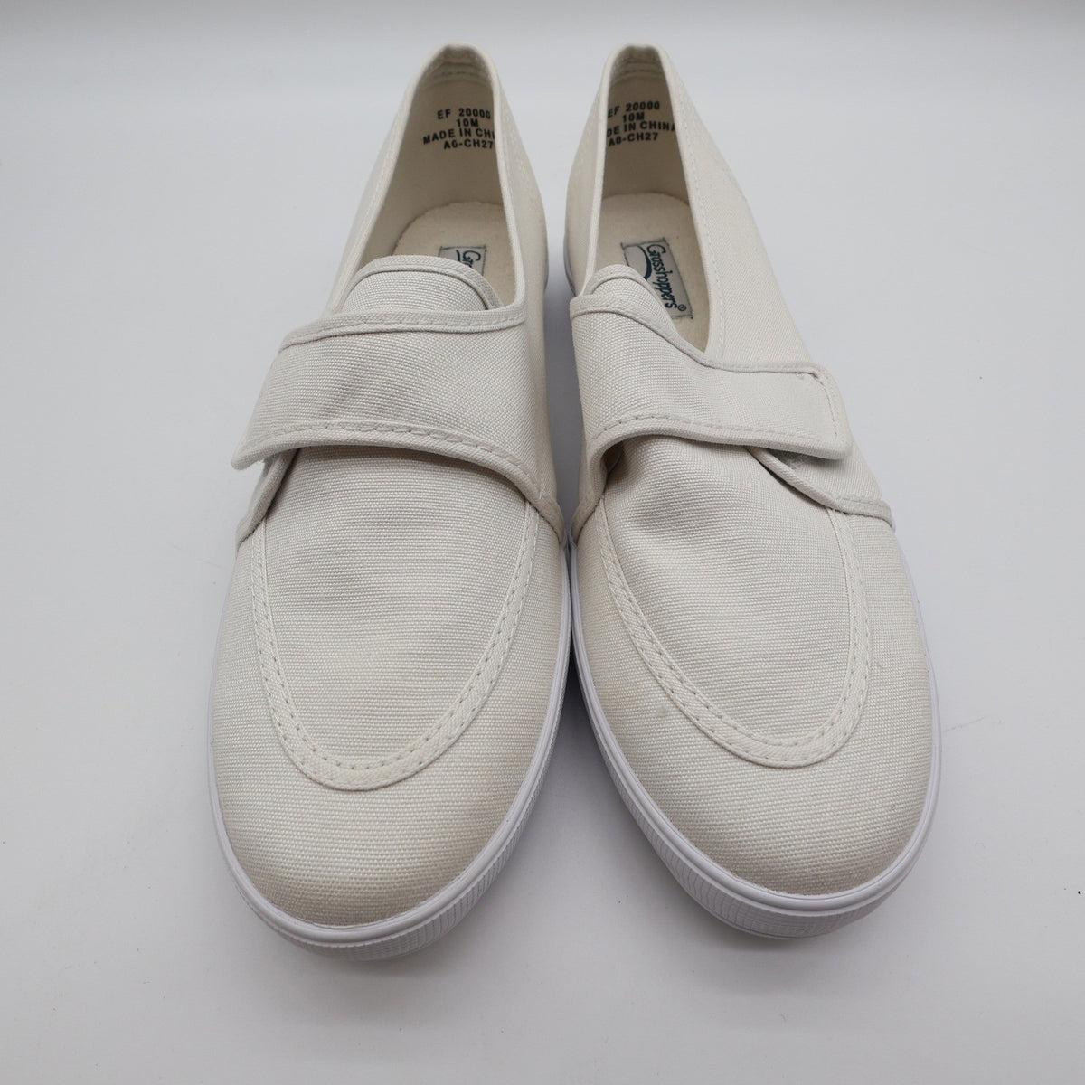 Grasshoppers Skipjack II Women 10 White Canvas Hook Loop Slip On Sneaker EF20000 - take2supply