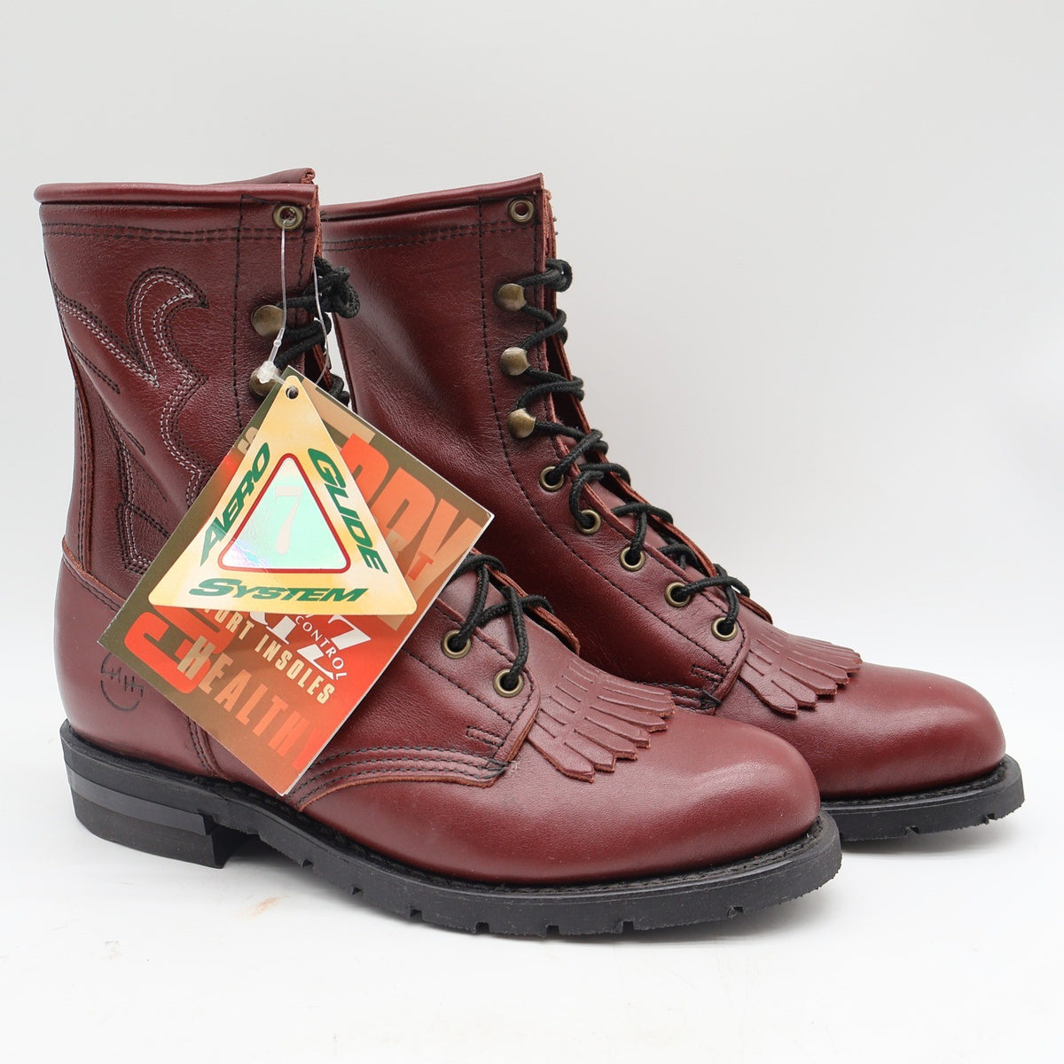 Double-H Boots Packer Boots 7 M Vintage Burgundy Leather Aero-Glide 7 USA 9313 - take2supply