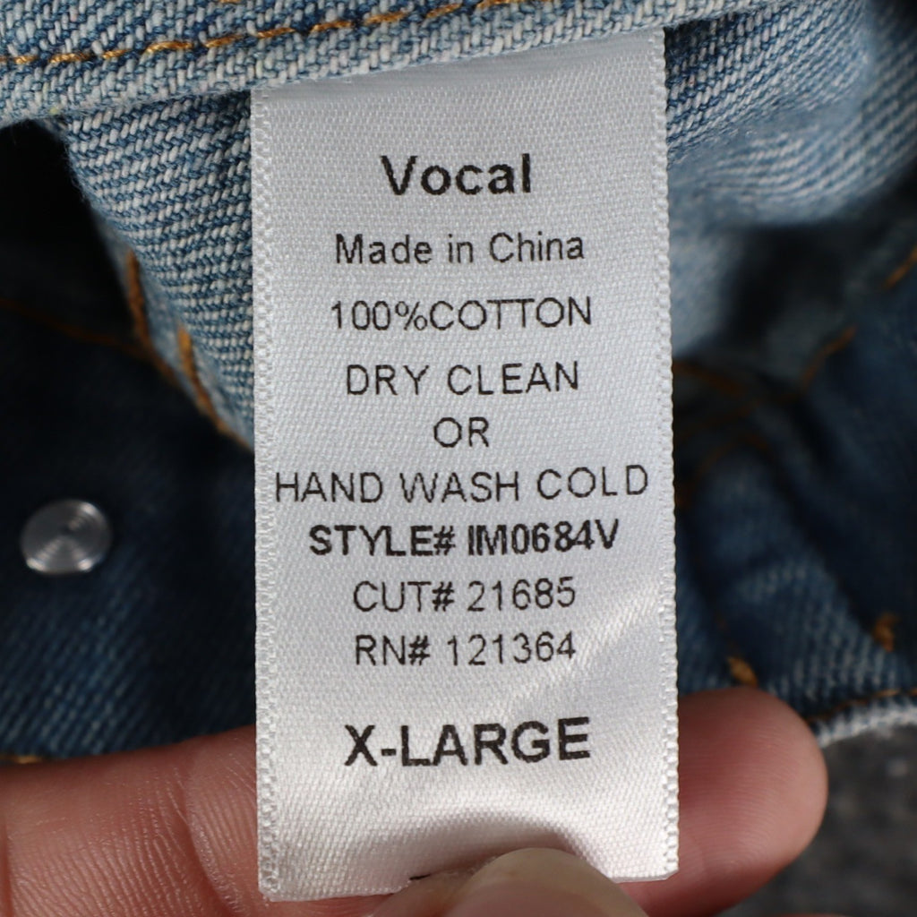 Vocal Denim Vest Womens XL Blue Cotton Studded Rhinestone Frayed Raw Edge Vest - take2supply