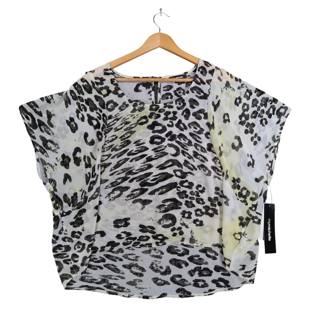 mymichelle Leopard Print Blouse Womens XL Sheer Chiffon Dolman Sleeve Top New - take2supply
