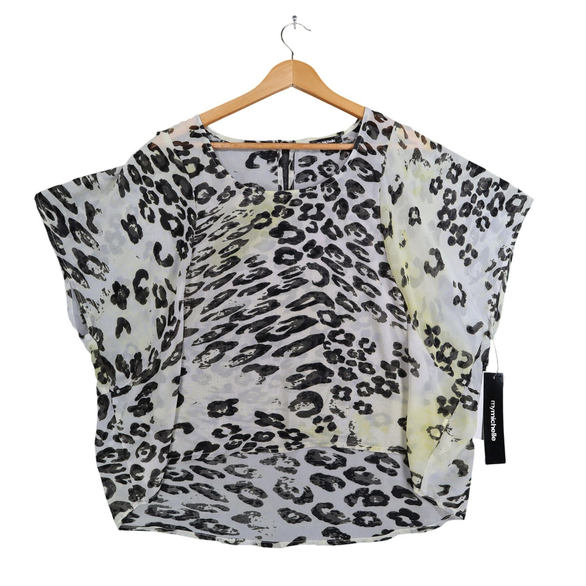 mymichelle Leopard Print Blouse Womens XL Sheer Chiffon Dolman Sleeve Top New - take2supply