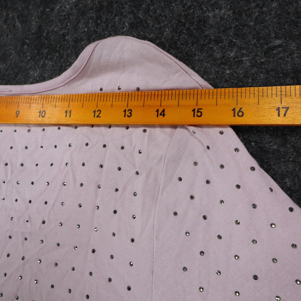 Vocal Rhinestone Stud Tunic Top Womens Small Mauve Pink High Low Layered V-Neck - take2supply