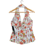 XOXO Halter Top Womens Medium Y2K White Floral Cotton Pleated Smocked NWT - take2supply
