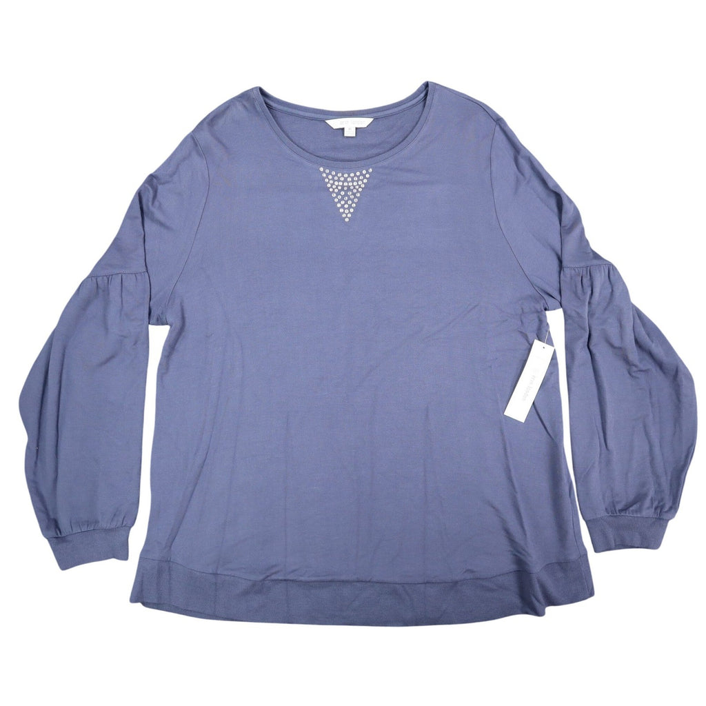 Erin London Top Womens XL Blue Rhinestone Balloon Sleeve French Terry New 15223 - take2supply