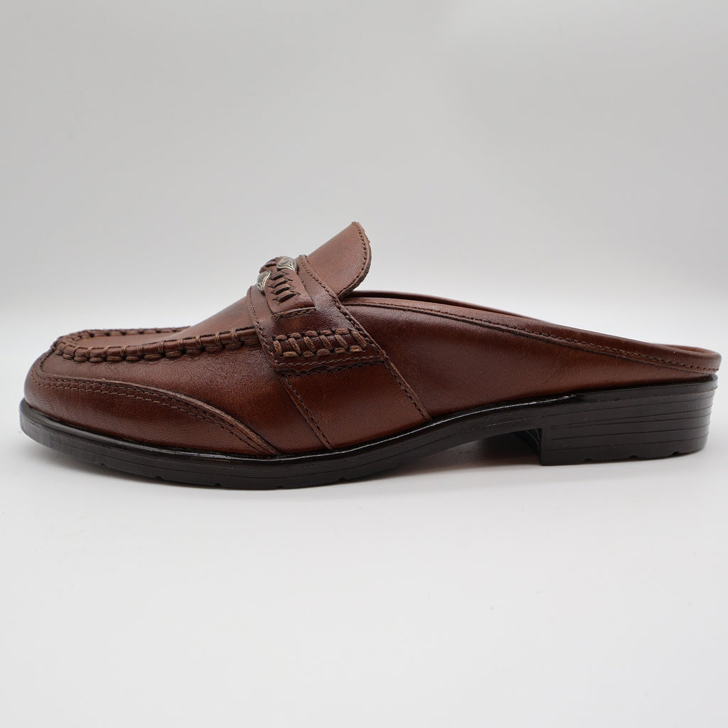 g.WIZ Faye Mule Loafers Womens 6.5M Vintage Brown Leather Woven Metal Detail - take2supply