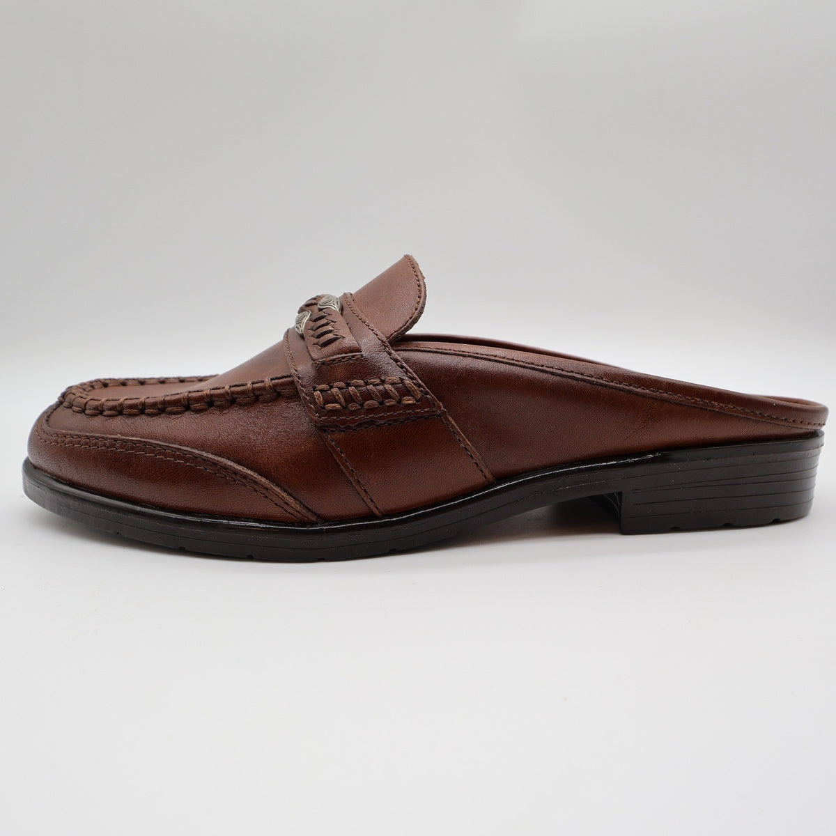g.WIZ Faye Mule Loafers Womens 6.5M Vintage Brown Leather Woven Metal Detail - take2supply