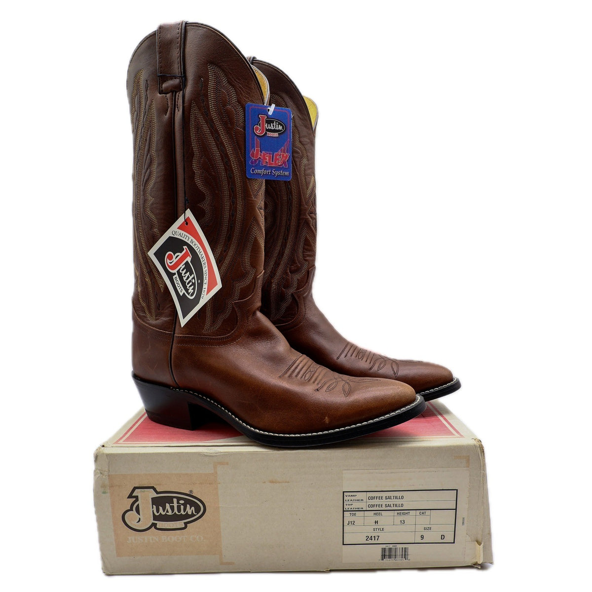 Justin 2417 Cowboy Boots Mens 9 D Coffee Saltillo Brown Leather NWT - take2supply