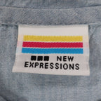 New Expressions Shirt Womens Medium Vintage Blue Cotton Ruffle Short Sleeve USA - take2supply