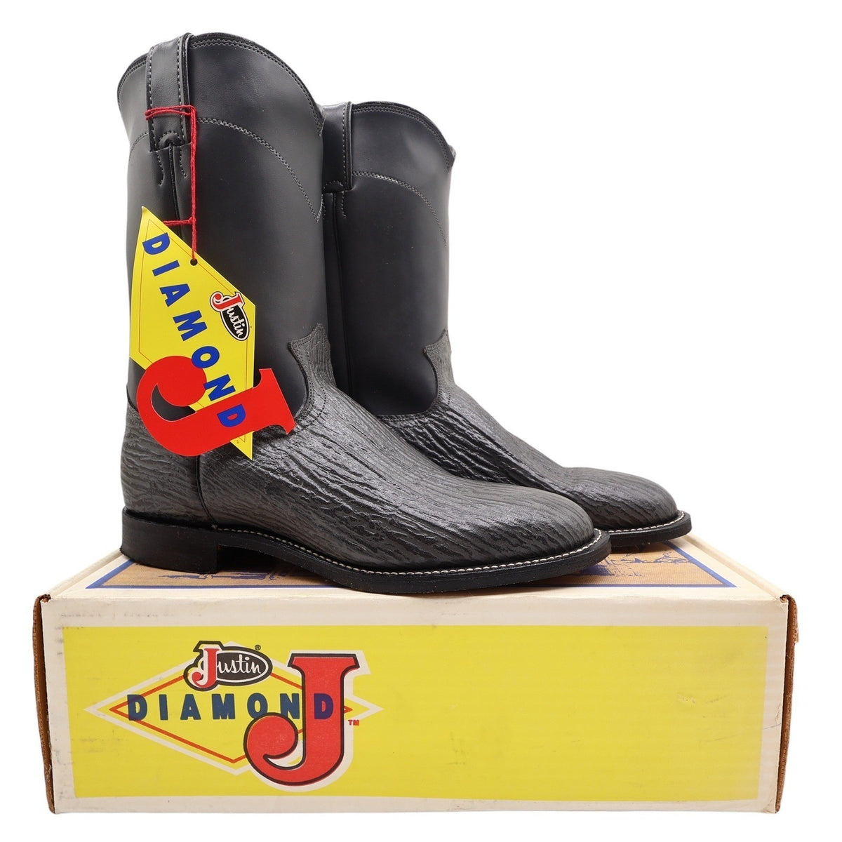 Justin Diamond J Cowboy Boots Mens 8.5 D Grey Shark Print Leather NWT - take2supply