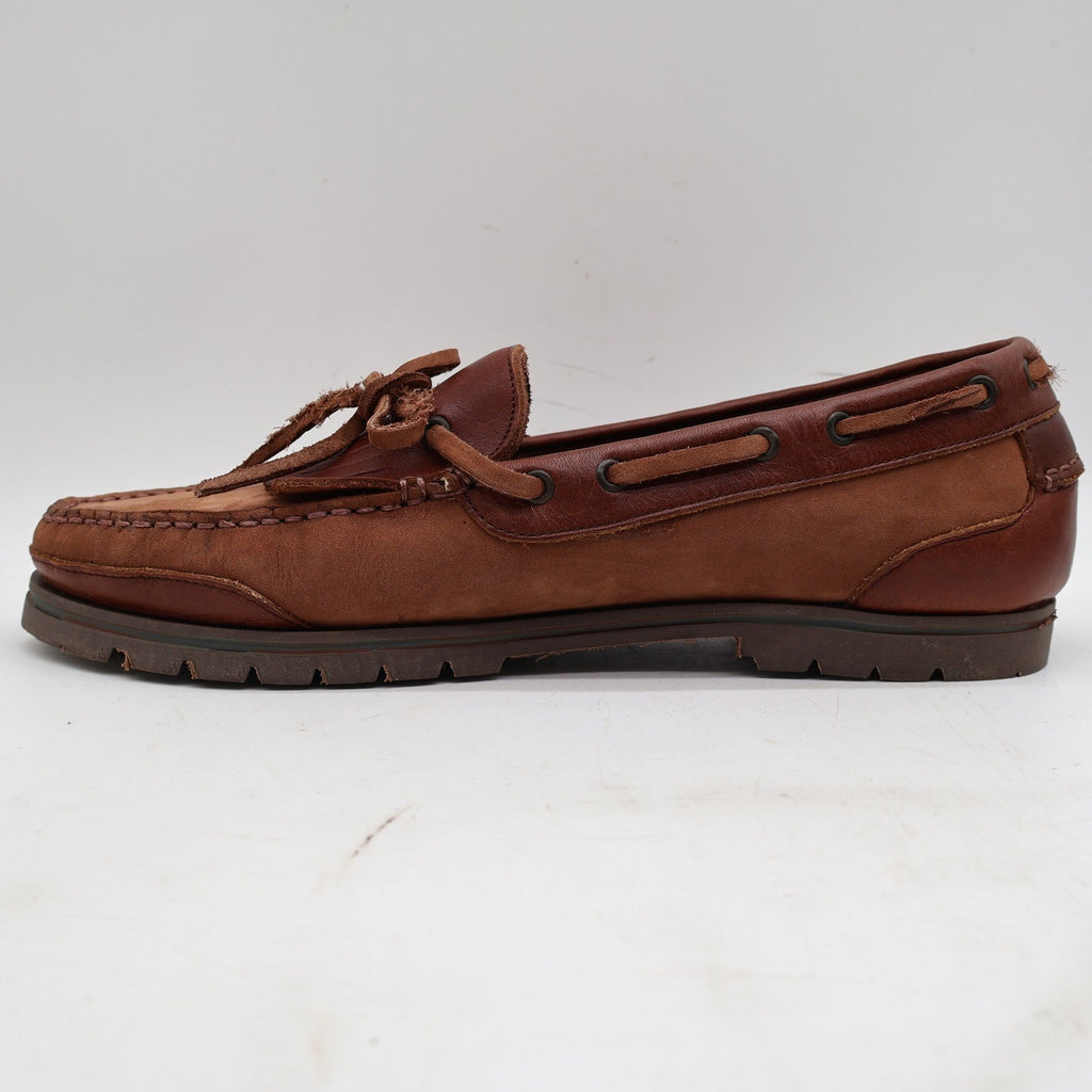 Barclay Kiltie Loafers Mens 12M Vintage Brown Leather Lug Sole Boat Shoes - take2supply
