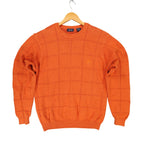 IZOD Sweater Mens Medium Orange 100% Cotton Crewneck Grid Texture Knit Classic - take2supply