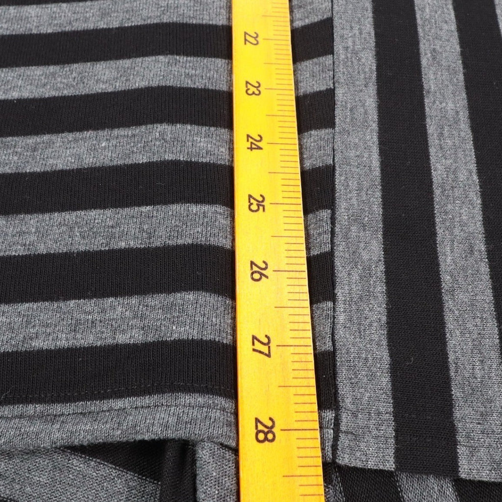 Erin London Open Front Vest Womens Large Black Grey Striped Draped Waterfall Hem - take2supply