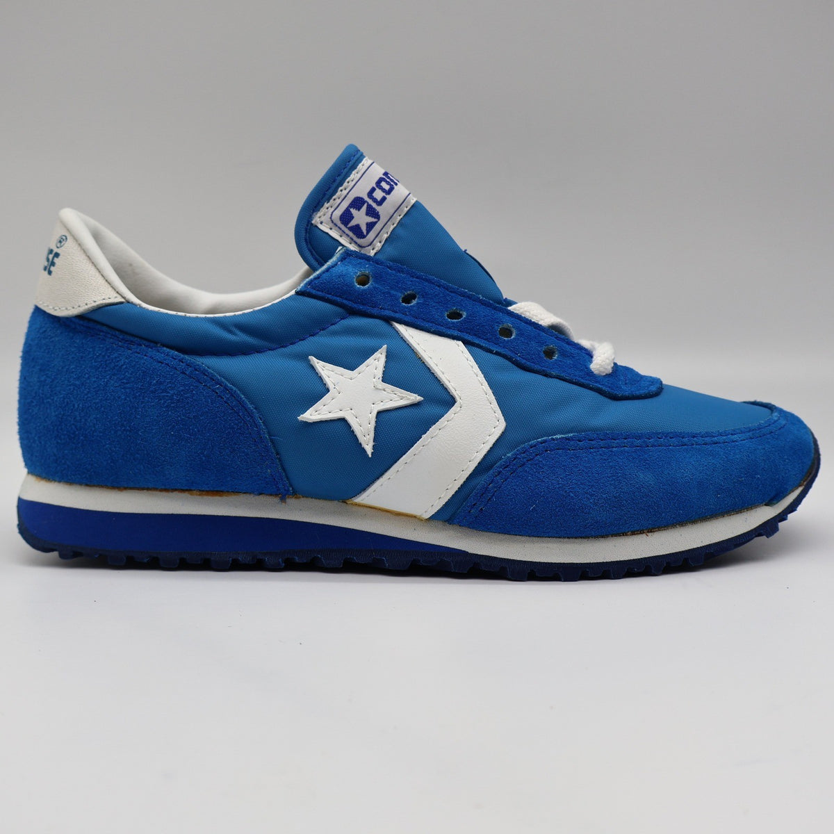Converse Road Star Boys Size 3.5 Vintage 80s Blue White Nylon Suede Sneakers - take2supply