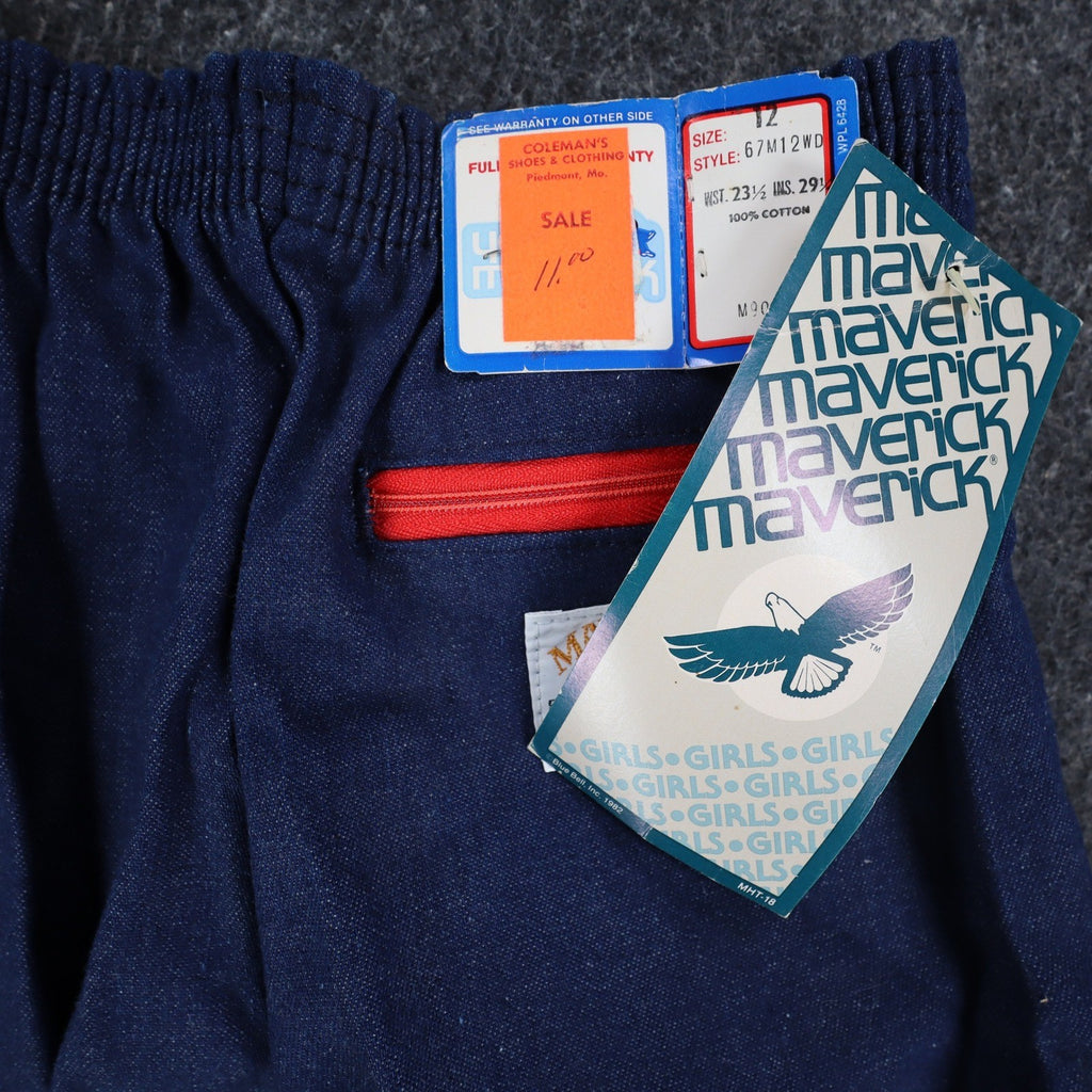 Vintage Young Maverick Jeans Girls 12 Blue Red Piping Elastic Waist USA NWT NOS - take2supply