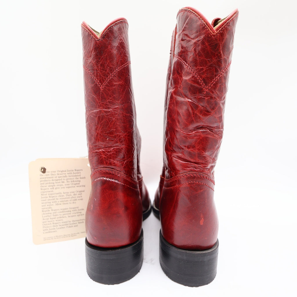 Justin Original Roper Boots Kids 2 Red Leather Deadstock NWT 3791Y - take2supply